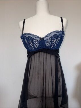 24.Adore Me Navy Lace & Black Mesh Babydoll Chemise